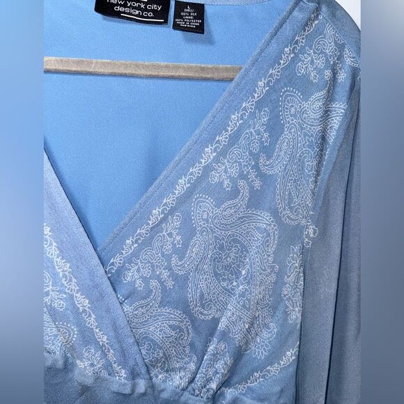 New York City Design Co Blue BOHO Fairy whimsical Silk Tunic Blouse VTG L EUC - Picture 2 of 8